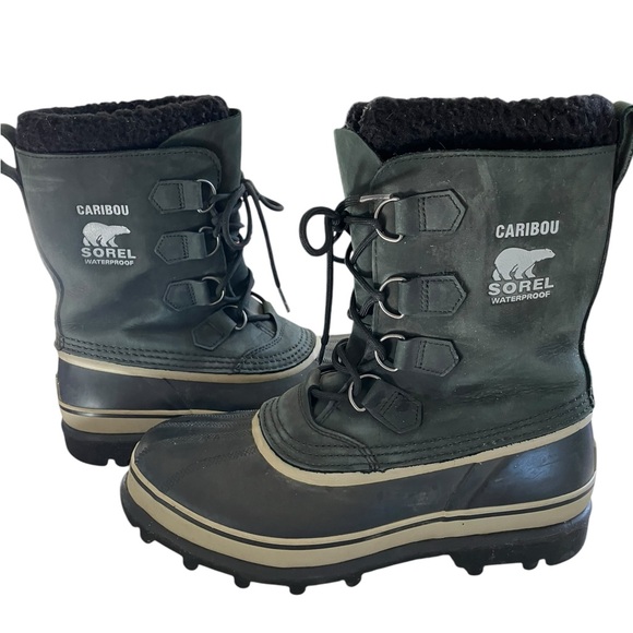 Sorel HD Nubuck Waterproof Caribou Boots Black and Tusk Mens 9 - Picture 2 of 13
